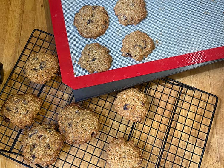 bake cranberry and oat cookies on baking shet and rack.