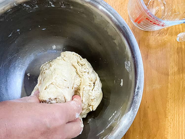 mixing a dough.