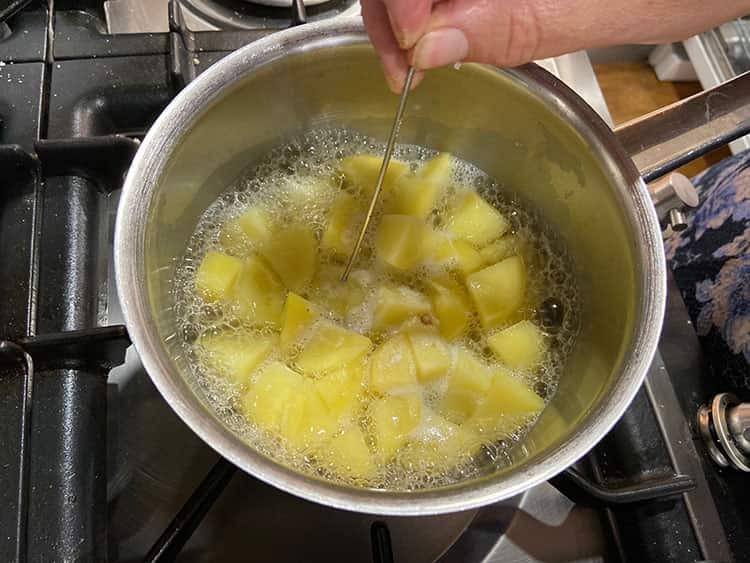 potatoes in a pan.