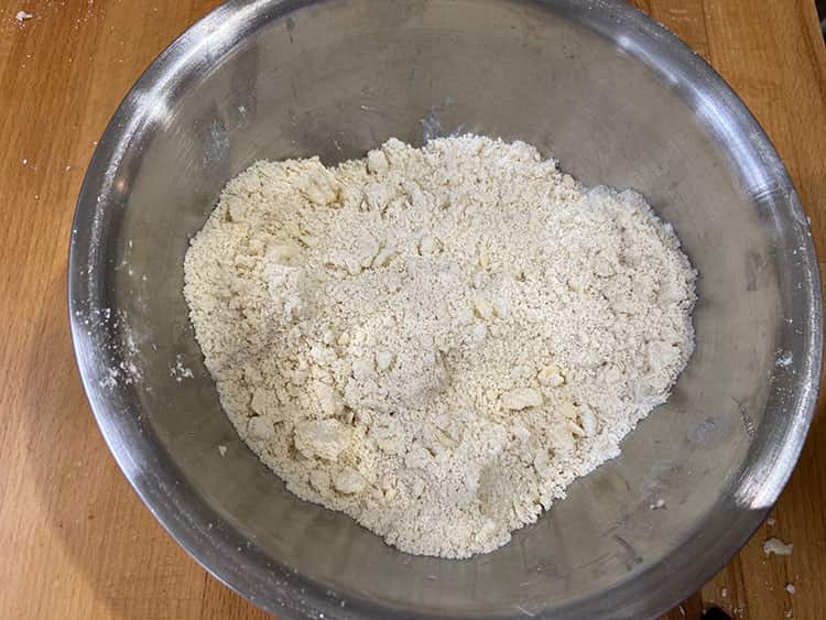 flour crumb mixture in a bowl.