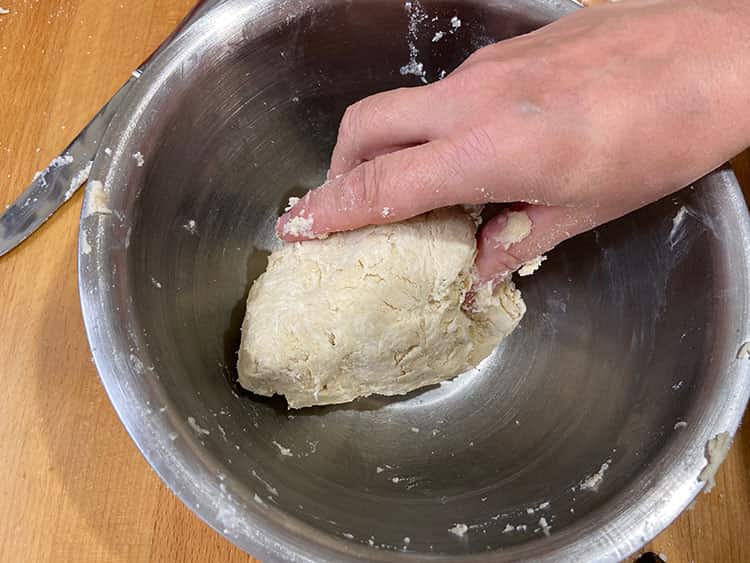 bring dough together in mixing bowl.