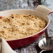baked rhubarb and ginger crumble.