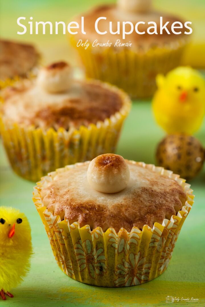 oasted simnel cupcakes with Easter chick decorations
