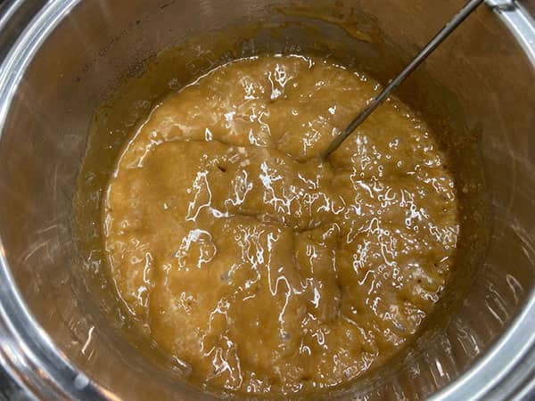 boiling fudge in saucepan.
