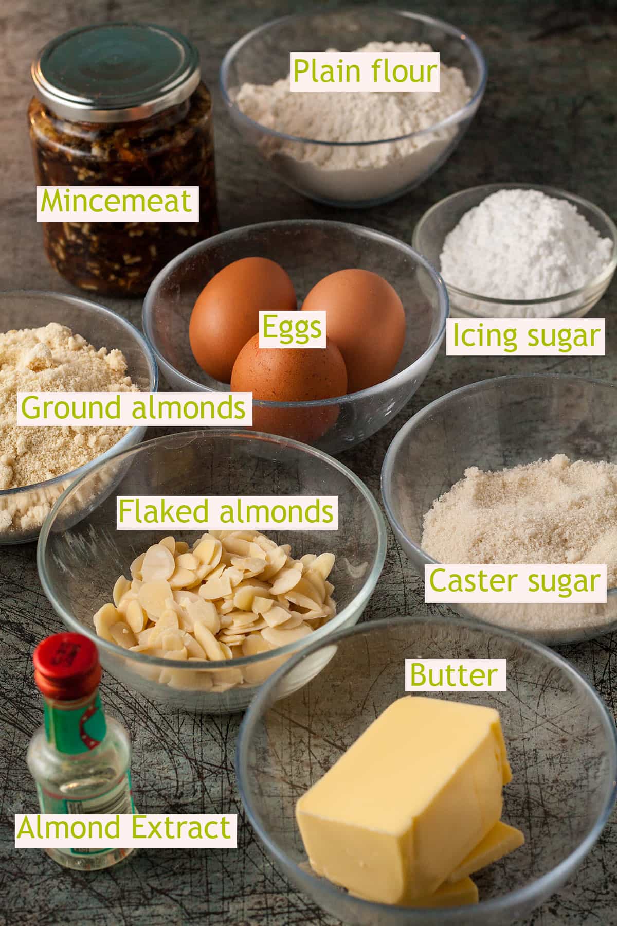 ingredients to make frangipane mince pies.