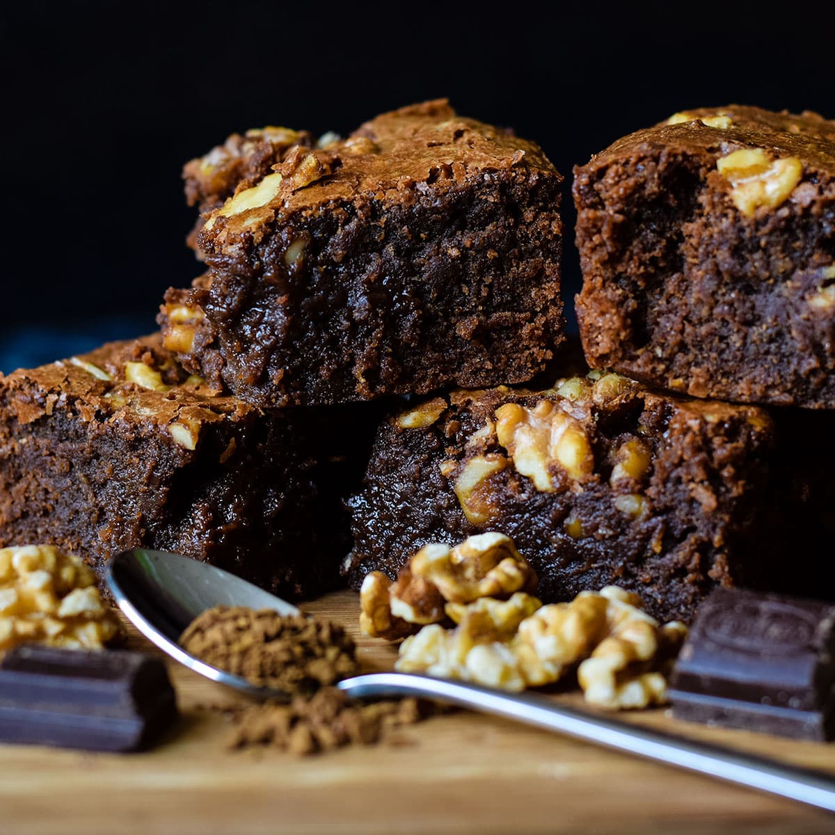 stack of coffee and walnut brownie