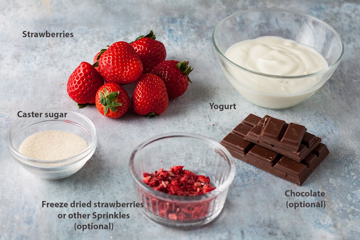 ingredients to make Strawberry Greek Yogurt Lollies