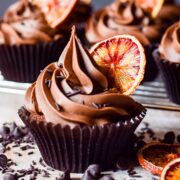 double chocolate orange cupcake with more behind