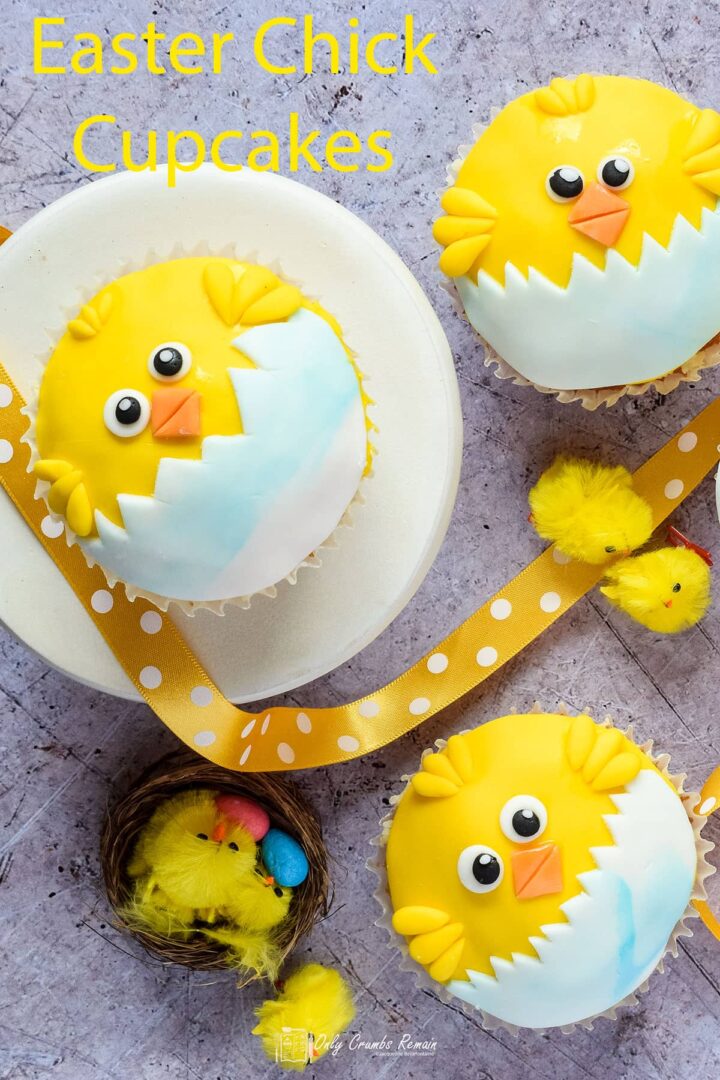 3 Easter chick cupcakes.