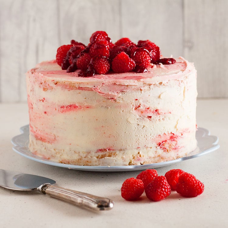 uncut lemon and raspberry layer cake