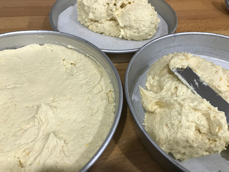 cake mixture in tin