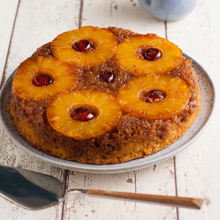 pineapple upside down cake on a plate