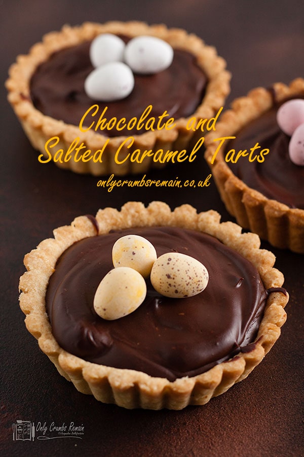 chocolate and salted caramel tarts with mini eggs