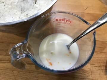 egg and milk in a jug.