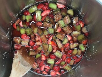fruit in pan showing the juices.