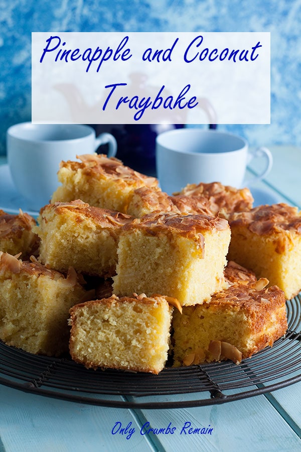 stack of pineapple and coconut traybake cakes