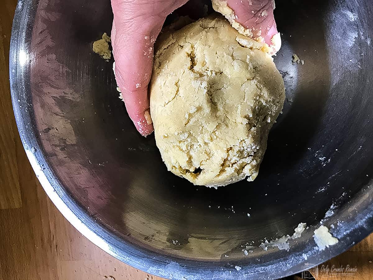 dough formed into pastry ball.