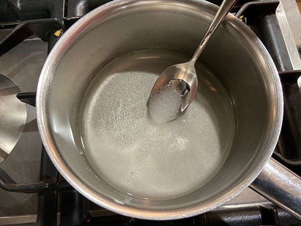 sugar and water in a saucepan.