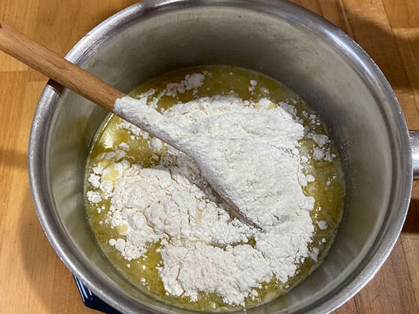 flour in saucepan.