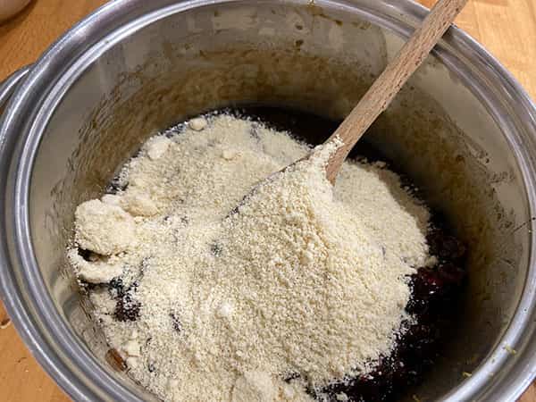 Ground almonds added to the pan.