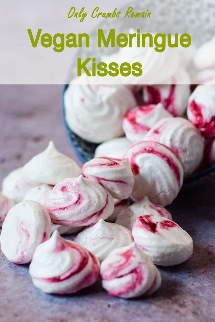 vegan meringue kisses spilling out of bowl.