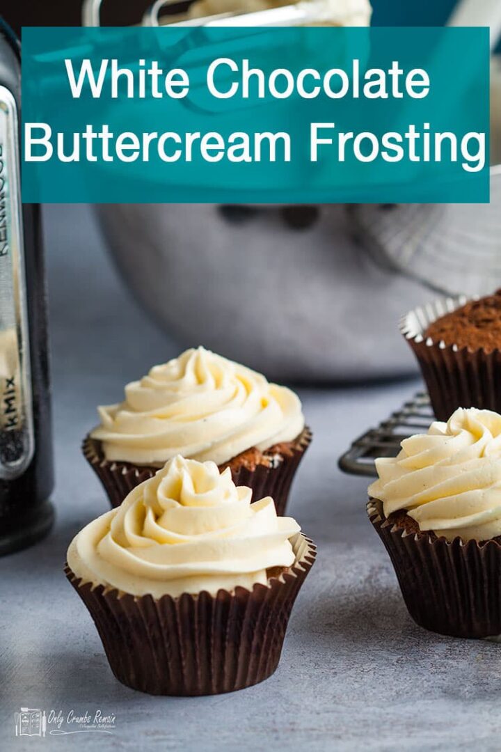 chocolate cup cakes topped with chcolate and white buttercream frosting.