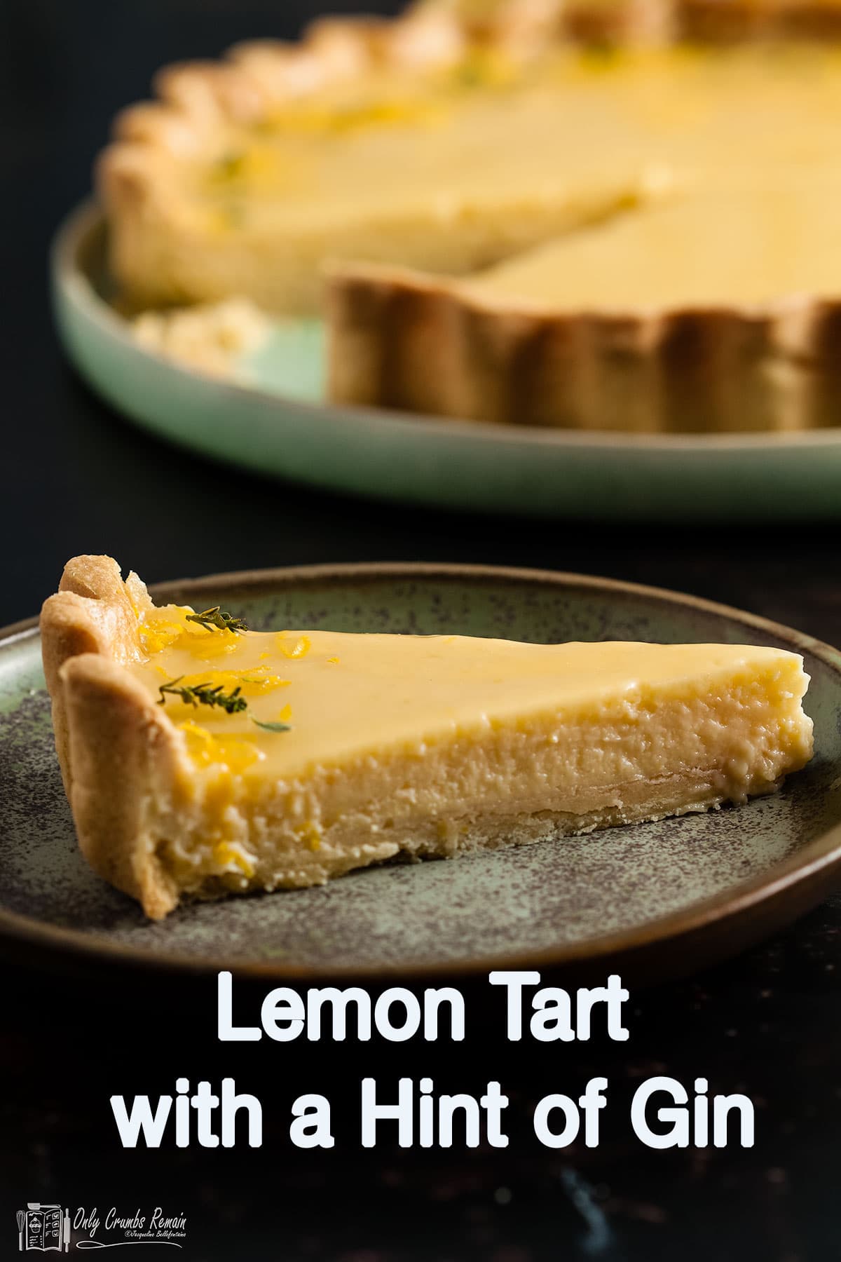 sliceof lemon and gin tart on a serving plate