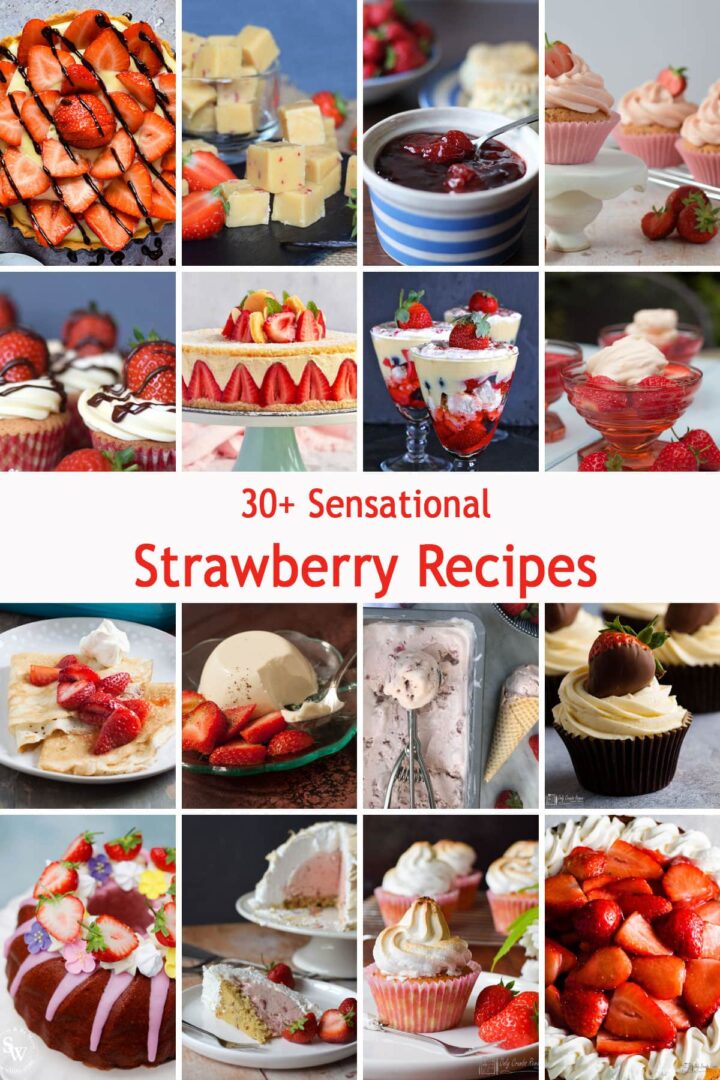 collage of strawberry dishes.