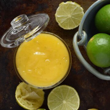 open jar of lime curd