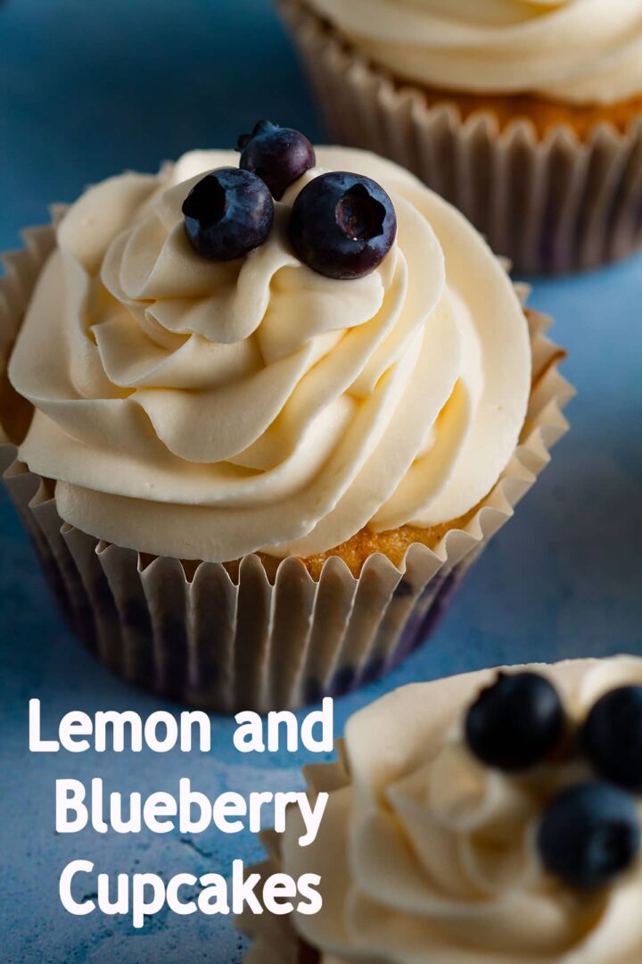 2 lemon and blueberry cupcakes.
