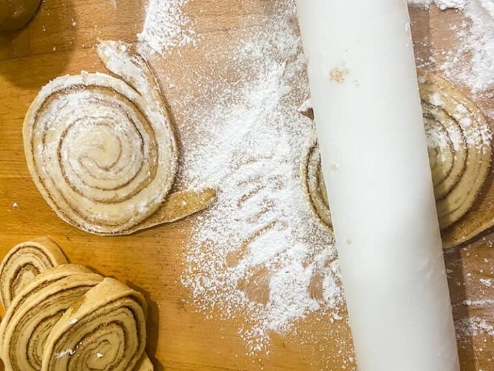 rolling out biscuits.