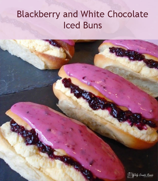 blackberry and white chcolate iced finger buns