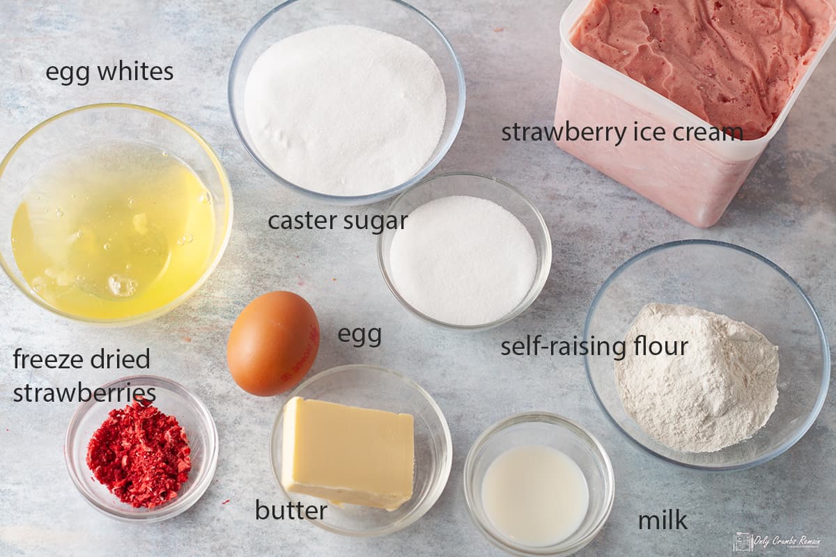 ingredients for making a strawberry baked alaska.