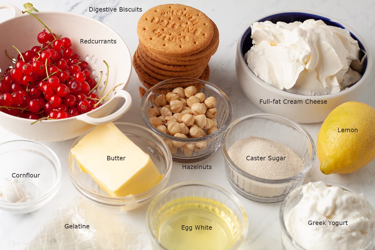 ingredients to make redcurrant cheesecake